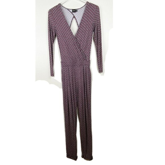 ASOS | Navy Red Tan Fitted Wrap Stretch Jumpsuit 4 - Picture 1 of 8